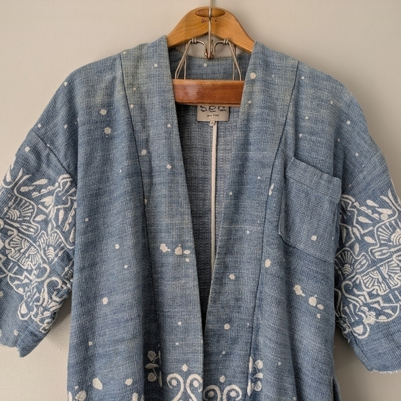 Sea New York Jacket Women's 0 Blue Sky Cardigan Embroidered Kimono Belt Cotton - Picture 2 of 12